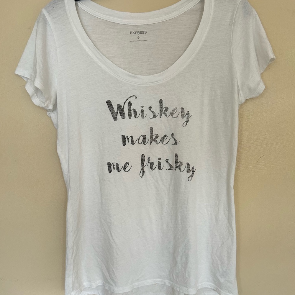 Express White Short Sleeve Graphic Tee with Black Script